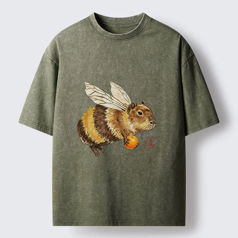 Tokyo-Tiger Funny Capybara Bee Meme Art Washed T-Shirt Sale
