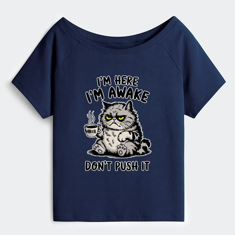 Tokyo-Tiger Tired Cat Off Shoulder T-Shirt