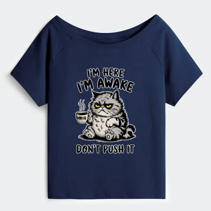 Tokyo-Tiger Tired Cat Off Shoulder T-Shirt