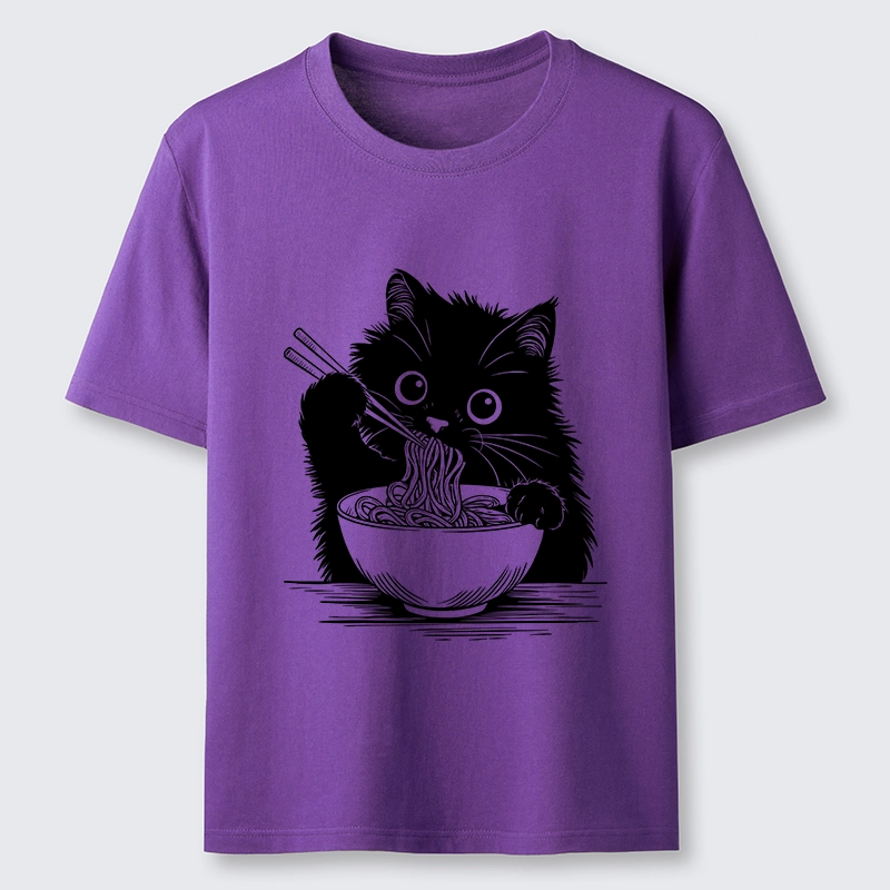 Tokyo-Tiger Black Cat Eating Ramen Funny Line Art Classic T-Shirt