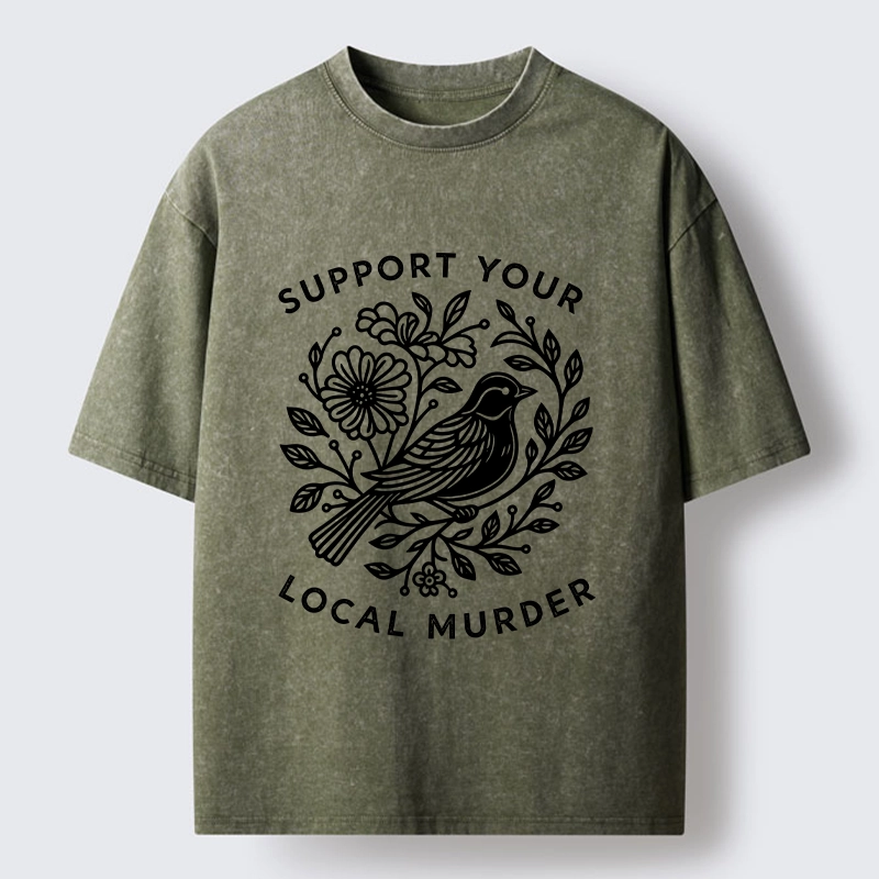Tokyo-Tiger Floral Bird Art With A Dark Twist Washed T-Shirt