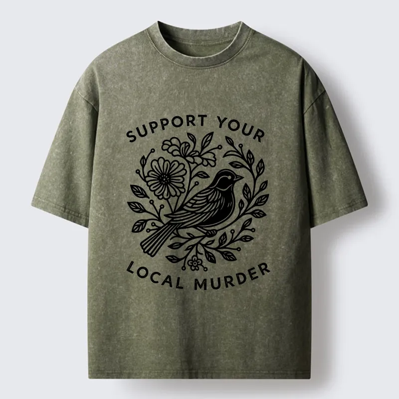 Tokyo-Tiger Floral Bird Art With A Dark Twist Washed T-Shirt