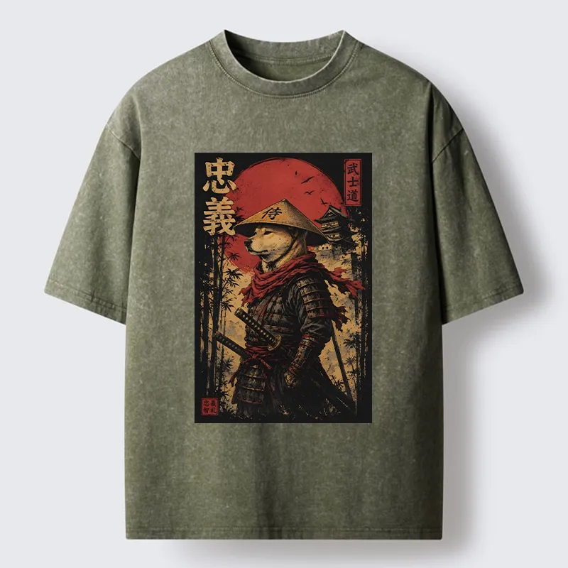 Tokyo-Tiger Loyal Samurai Dog With A Sword Washed T-Shirt