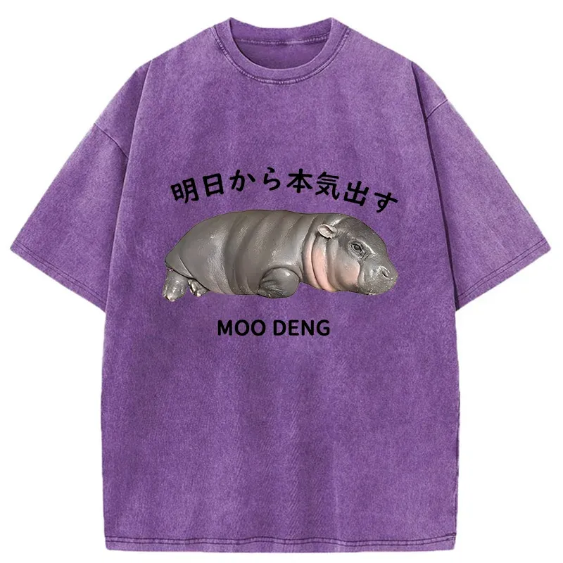 Tokyo-Tiger Lazy Moo Deng Washed T-Shirt