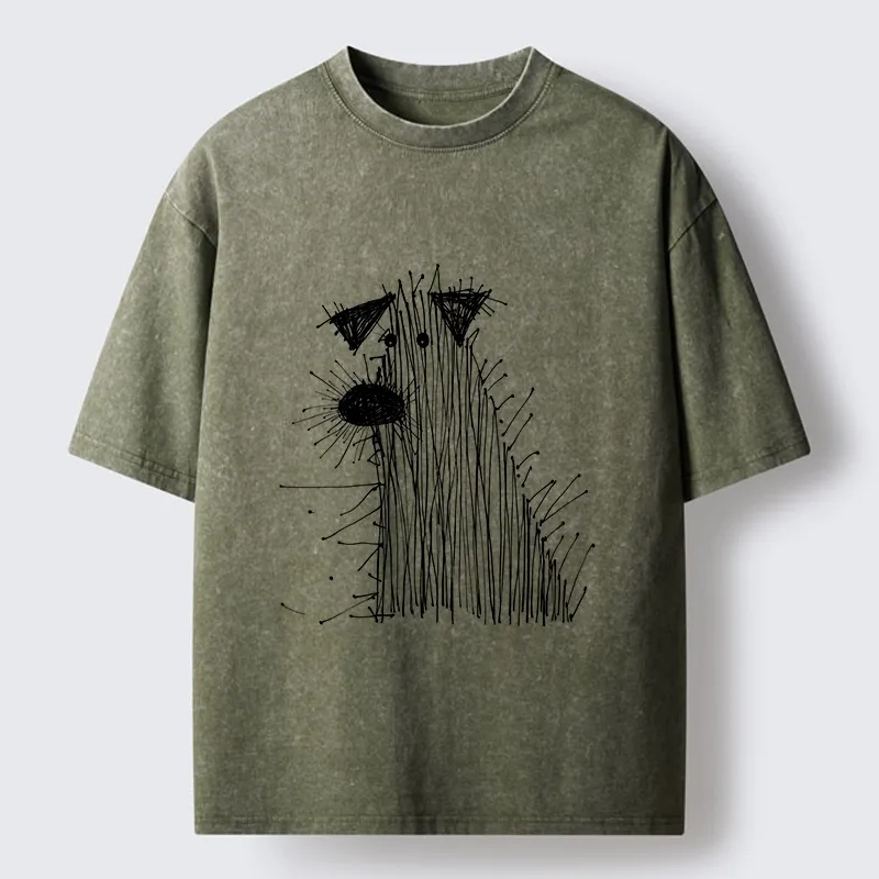 Tokyo-Tiger Wild And Woolly Hand Drawn Dog Washed T-Shirt