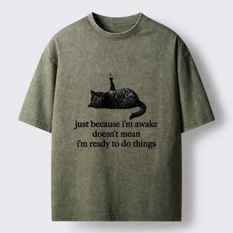 Tokyo-Tiger Black Cat Says Its Not Ready Yet Washed T-Shirt