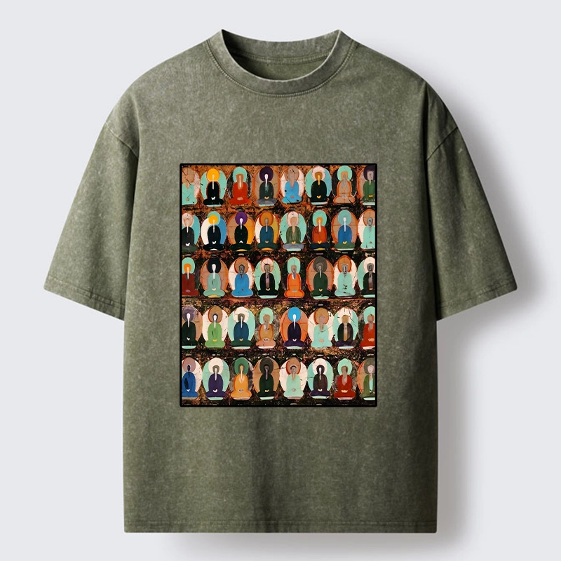 Tokyo-Tiger Peaceful Buddha Wall In Bright Colors Washed T-Shirt
