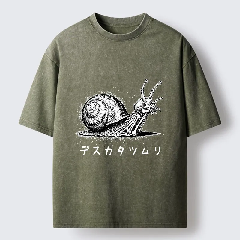 Tokyo-Tiger Creepy Skeleton Snail Inked Style Washed T-Shirt