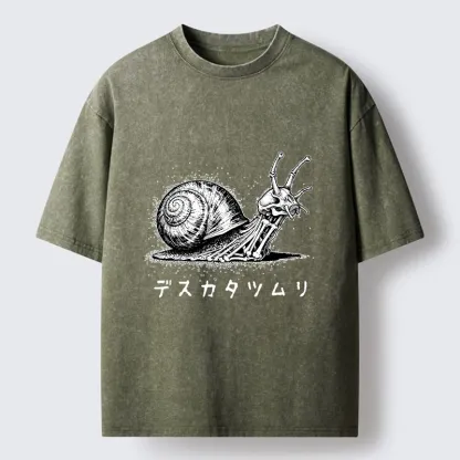 Tokyo-Tiger Creepy Skeleton Snail Inked Style Washed T-Shirt