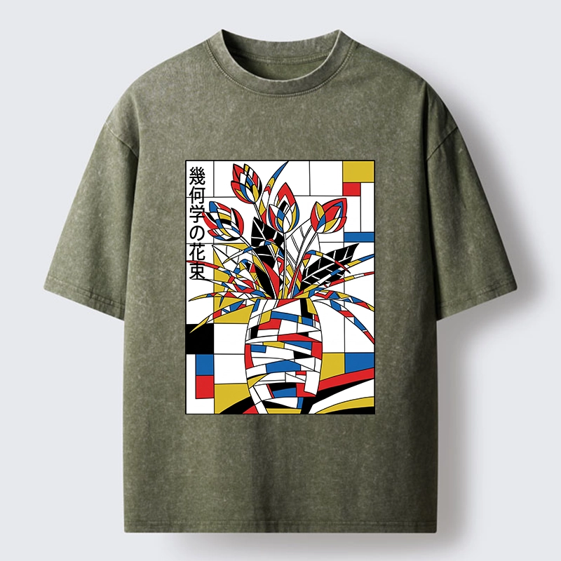 Tokyo-Tiger Geometric Tulips In Modern Art Style Washed T-Shirt