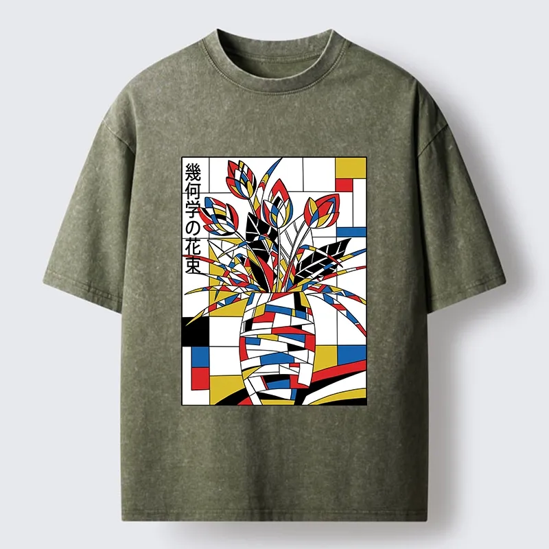 Tokyo-Tiger Geometric Tulips In Modern Art Style Washed T-Shirt