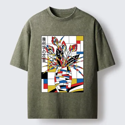 Tokyo-Tiger Geometric Tulips In Modern Art Style Washed T-Shirt