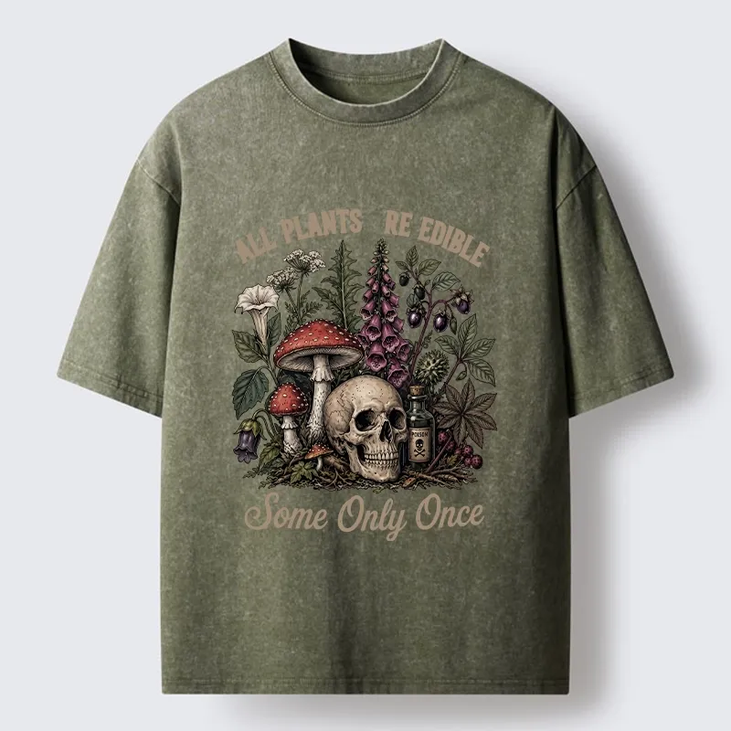 Tokyo-Tiger Poisonous Plants And Skull Dark Humor Washed T-Shirt
