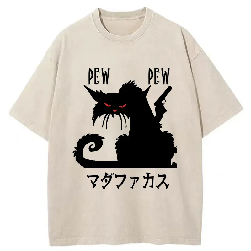 Tokyo-Tiger Angry Japanese Cat Washed T-Shirt