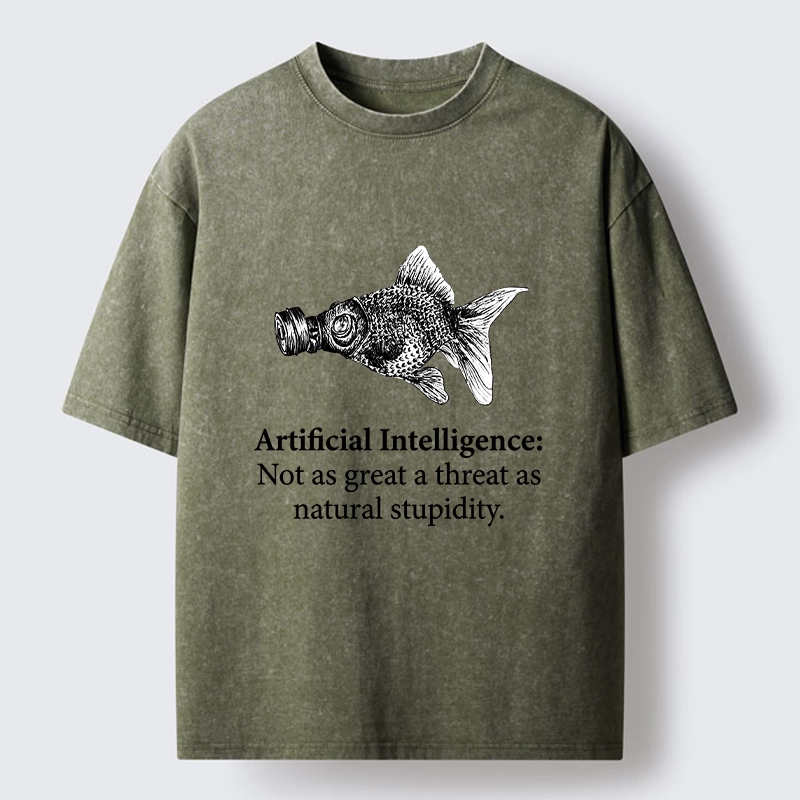 Tokyo-Tiger Natural Stupidity Beats AI Every Time Washed T-Shirt
