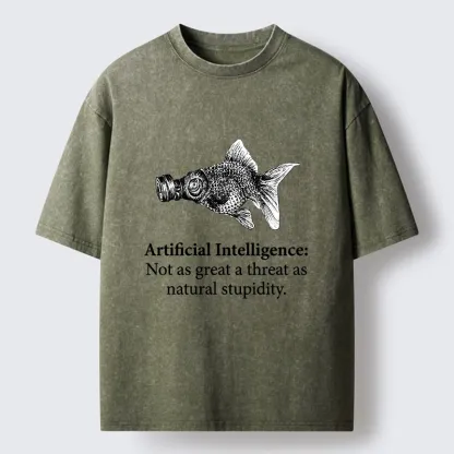 Tokyo-Tiger Natural Stupidity Beats AI Every Time Washed T-Shirt