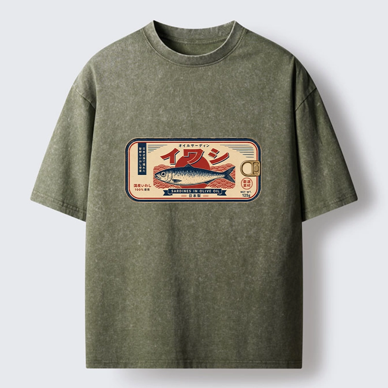 Tokyo-Tiger Vintage Japanese Sardine Can Art Washed T-Shirt