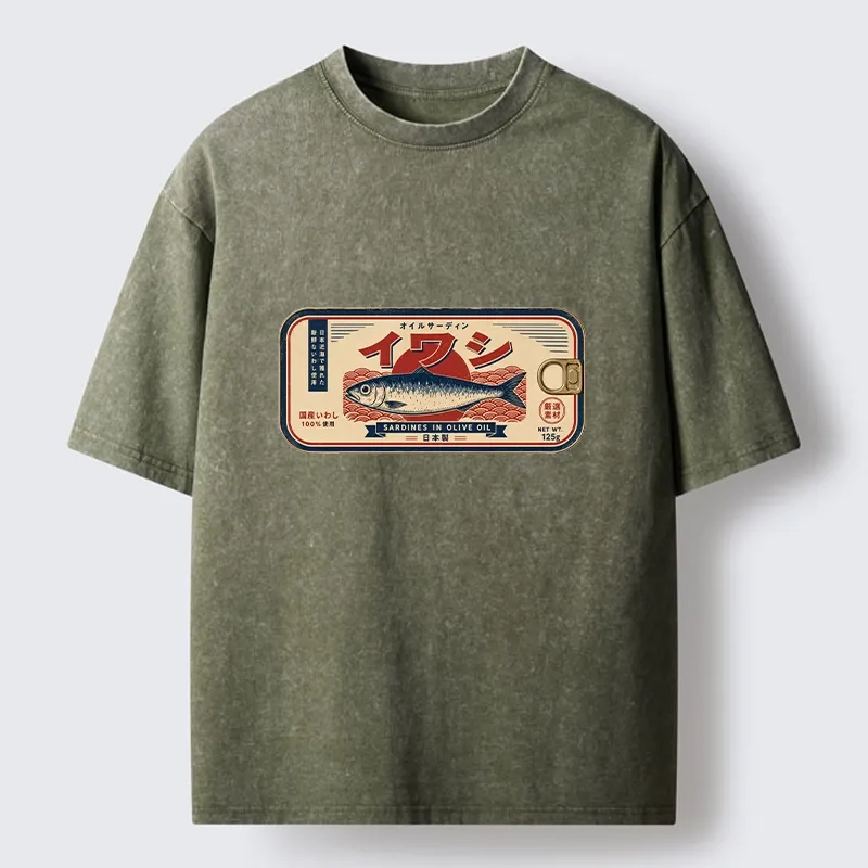 Tokyo-Tiger Vintage Japanese Sardine Can Art Washed T-Shirt