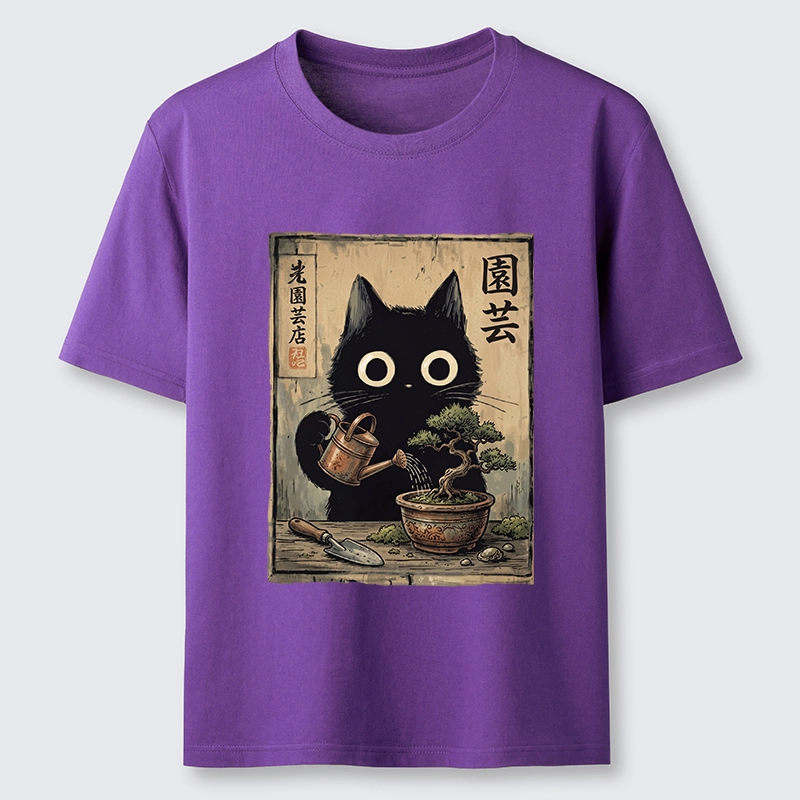 Tokyo-Tiger Black Cat Watering Bonsai Tree Classic T-Shirt