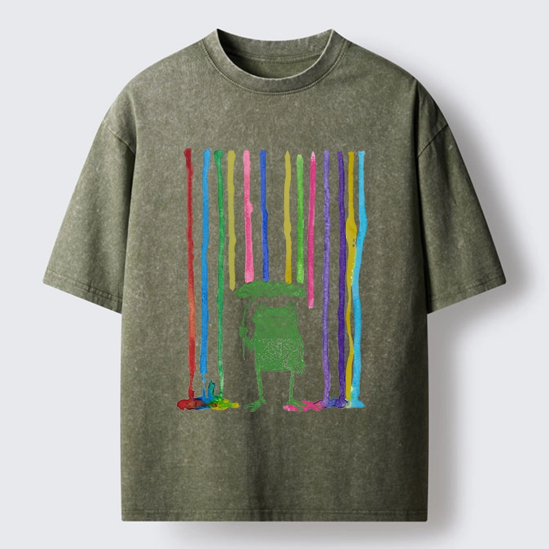 Tokyo-Tiger Frog Under The Rainbow Rain Washed T-Shirt