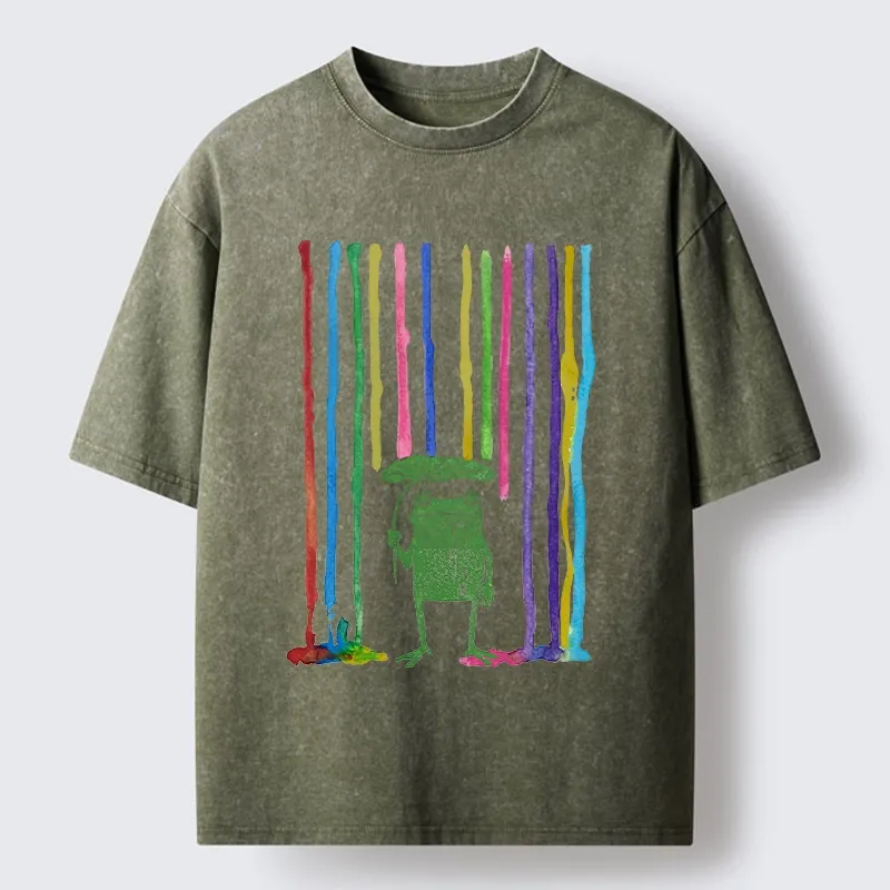 Tokyo-Tiger Frog Under The Rainbow Rain Washed T-Shirt