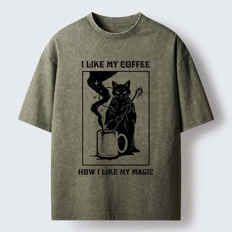 Tokyo-Tiger Wizard Cat Brewing Magic Coffee Washed T-Shirt