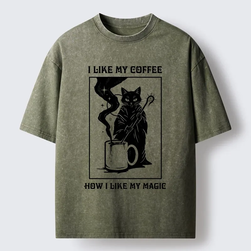 Tokyo-Tiger Wizard Cat Brewing Magic Coffee Washed T-Shirt