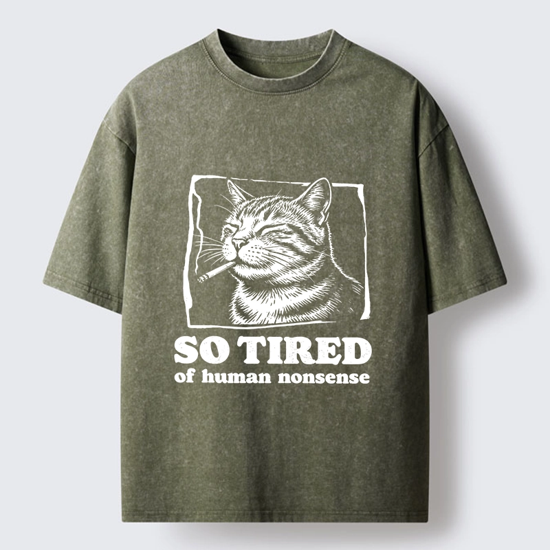 Tokyo-Tiger Cat Tired Of All Human Nonsense Washed T-Shirt