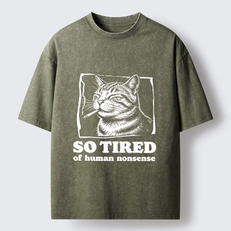 Tokyo-Tiger Cat Tired Of All Human Nonsense Washed T-Shirt