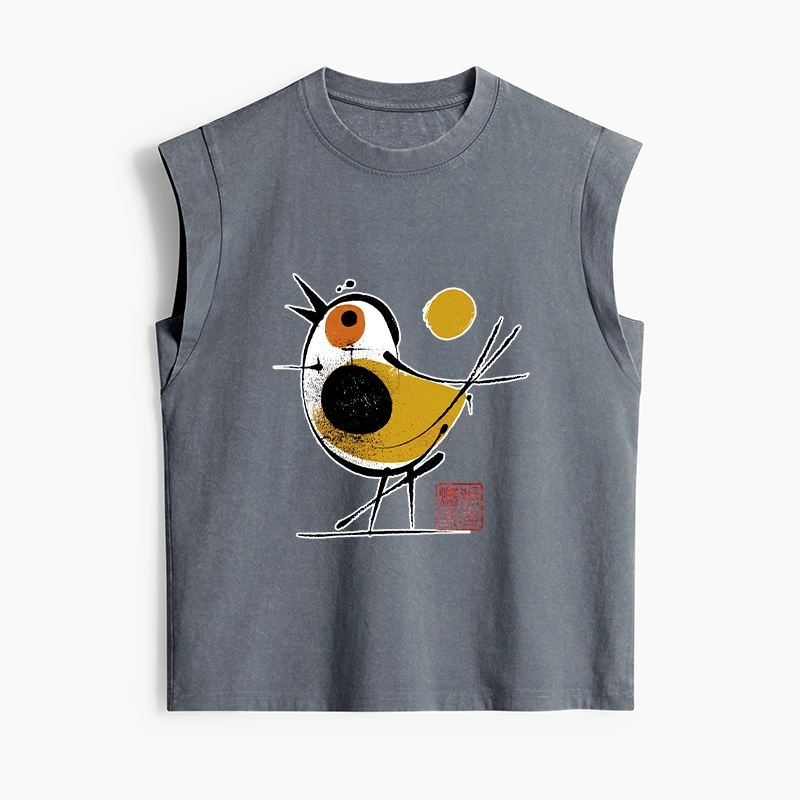 Tokyo-Tiger Aesthetic Yellow And Black Bird Women's Washed Tank Tops