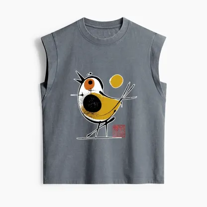 Tokyo-Tiger Aesthetic Yellow And Black Bird Women's Washed Tank Tops