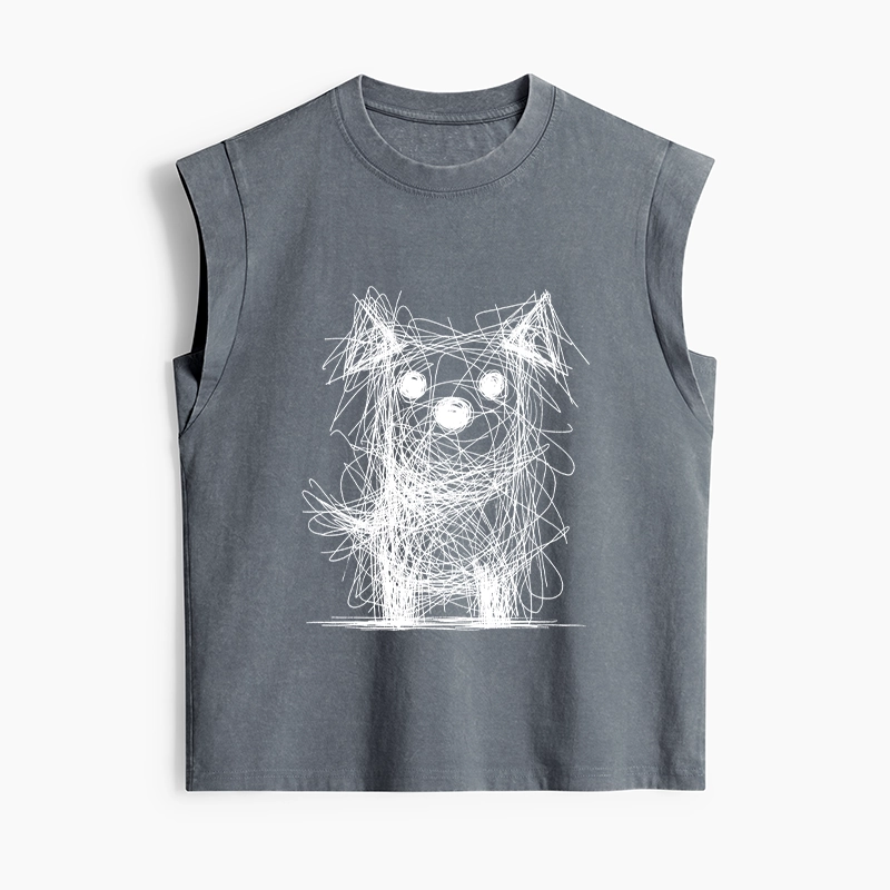 Tokyo-Tiger Scruffy Dog Chaos Art Women's Washed Tank Tops