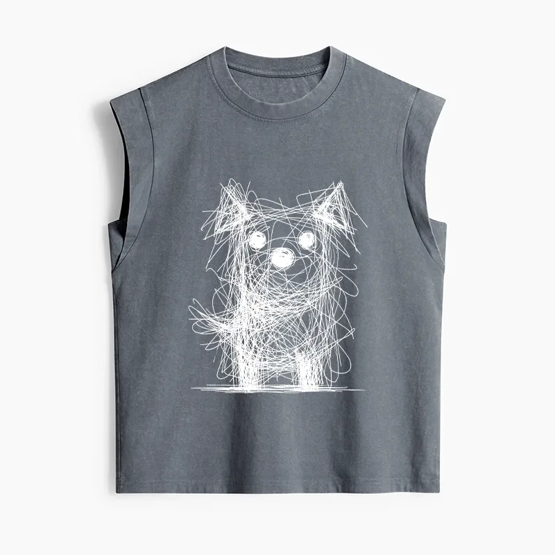 Tokyo-Tiger Scruffy Dog Chaos Art Women's Washed Tank Tops