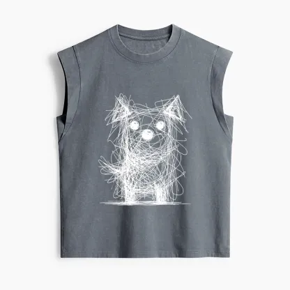 Tokyo-Tiger Scruffy Dog Chaos Art Women's Washed Tank Tops