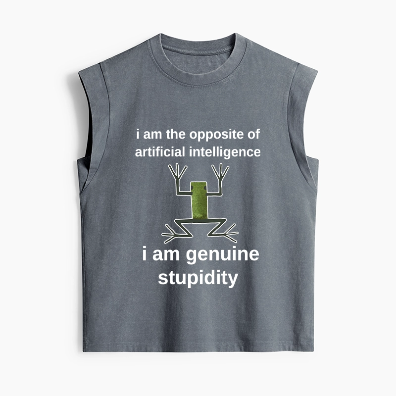 Tokyo-Tiger Genuine Stupidity Frog Meme Women's Washed Tank Tops