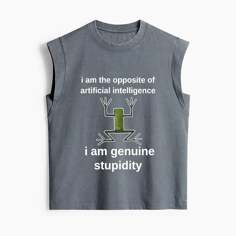Tokyo-Tiger Genuine Stupidity Frog Meme Women's Washed Tank Tops