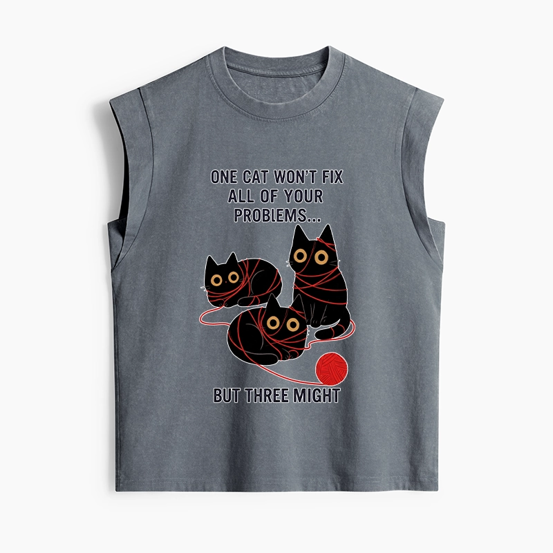 Tokyo-Tiger Three Cats Fix All Problems Women's Washed Tank Tops