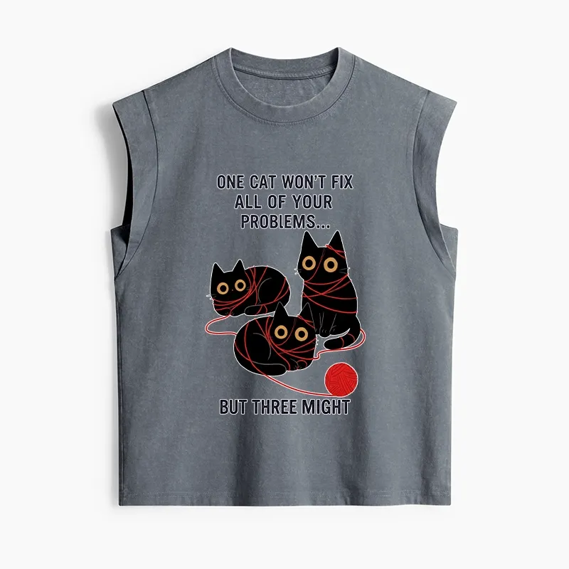 Tokyo-Tiger Three Cats Fix All Problems Women's Washed Tank Tops Sale