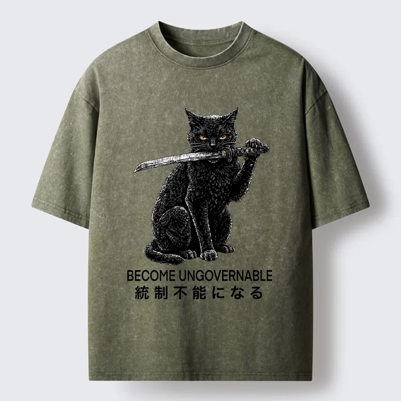 Tokyo-Tiger Black Cat Chaos Mode On Washed T-Shirt