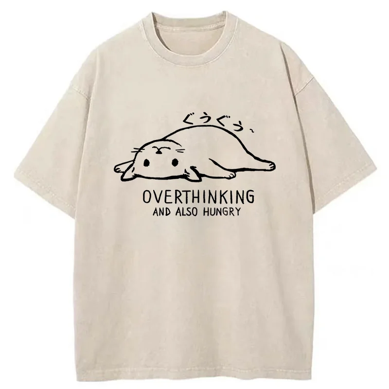 Tokyo-Tiger Overthinking Funny Cat Washed T-Shirt