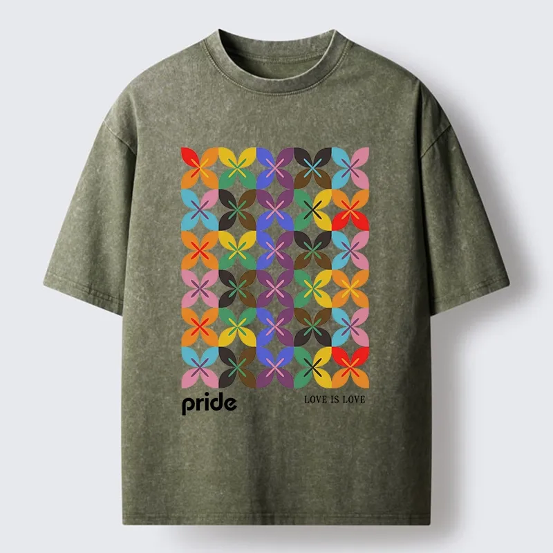 Tokyo-Tiger Pride Geometric Flower Pattern Washed T-Shirt