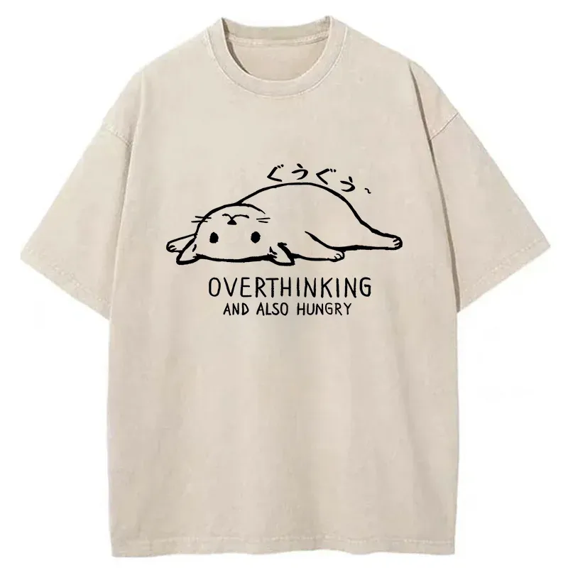 Tokyo-Tiger Overthinking Funny Cat Washed T-Shirt