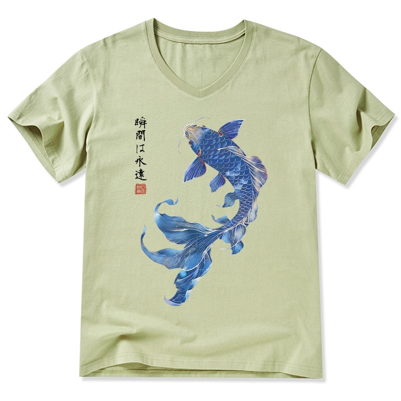 Tokyo-Tiger Lucky Blue Koi Fish Art V-Neck Classic T-Shirt