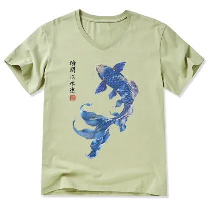 Tokyo-Tiger Lucky Blue Koi Fish Art V-Neck Classic T-Shirt