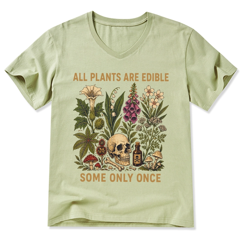 Tokyo-Tiger Edible Plants Some Only Once Joke V-Neck Classic T-Shirt