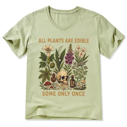 Tokyo-Tiger Edible Plants Some Only Once Joke V-Neck Classic T-Shirt