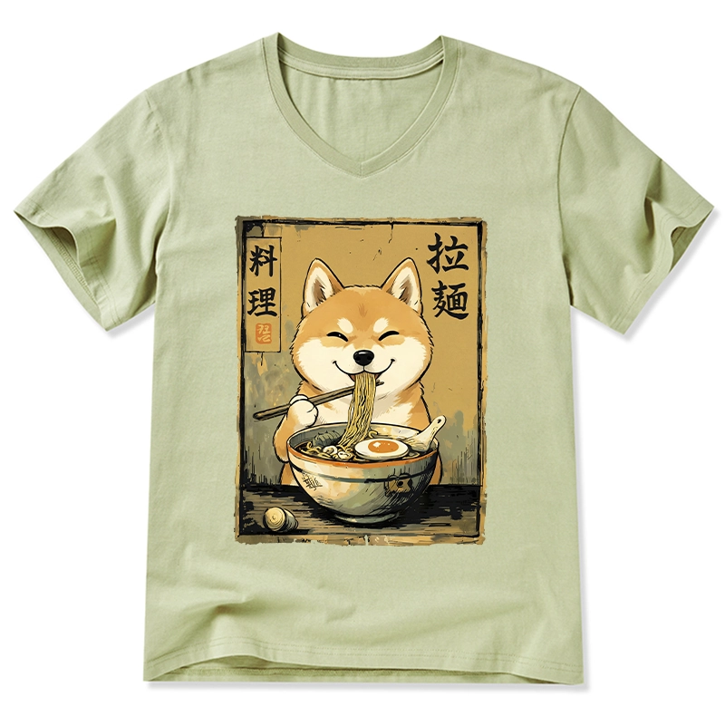 Tokyo-Tiger Happy Shiba Eating Ramen V-Neck Classic T-Shirt