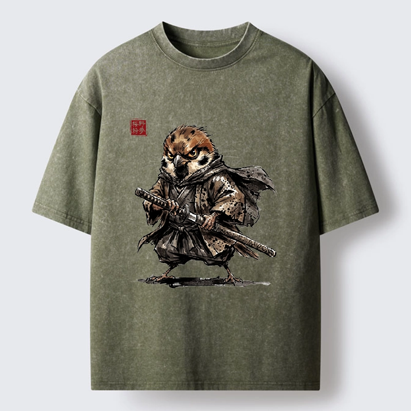 Tokyo-Tiger Sparrow Samurai Ready To Fight Washed T-Shirt