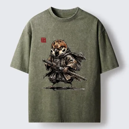 Tokyo-Tiger Sparrow Samurai Ready To Fight Washed T-Shirt