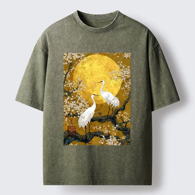 Tokyo-Tiger Traditional Japanese Crane Art Washed T-Shirt
